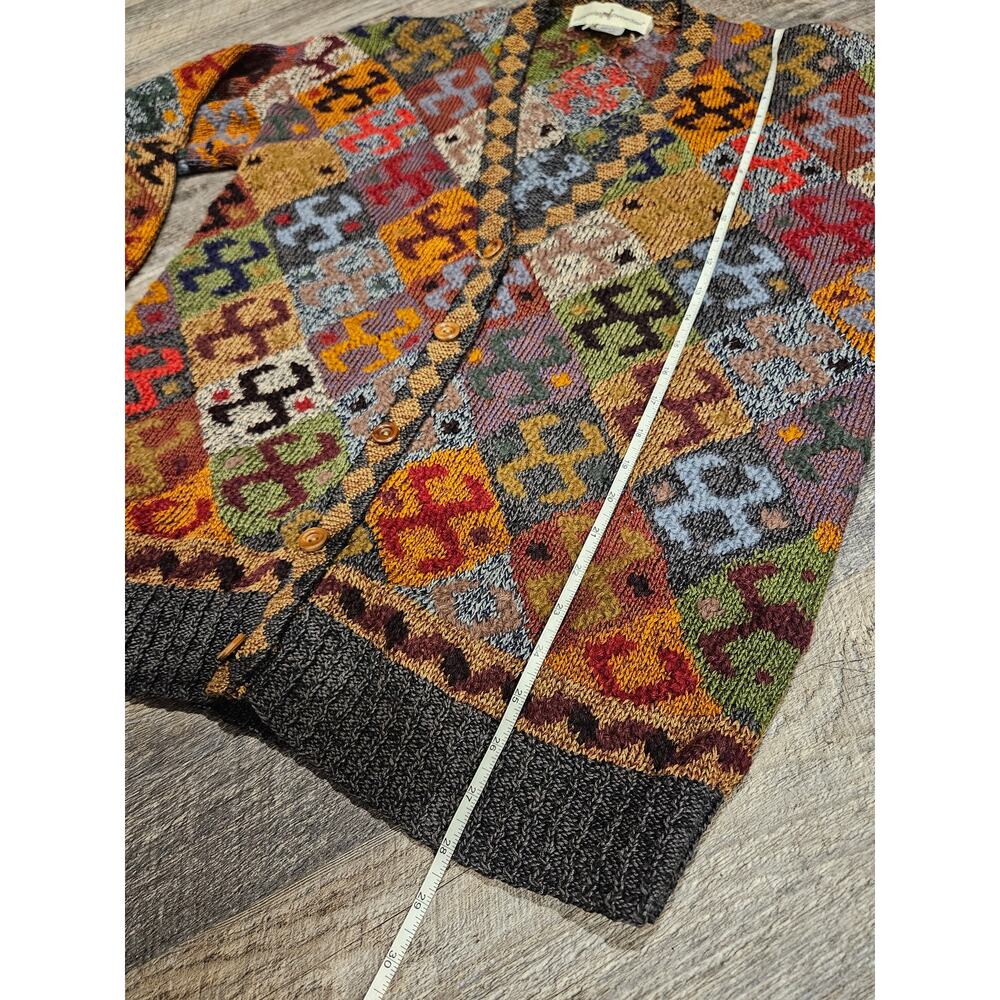 Peruvian Connection alpaca wool deep v button cardigan sweater large geo artsy - Picture 5 of 9